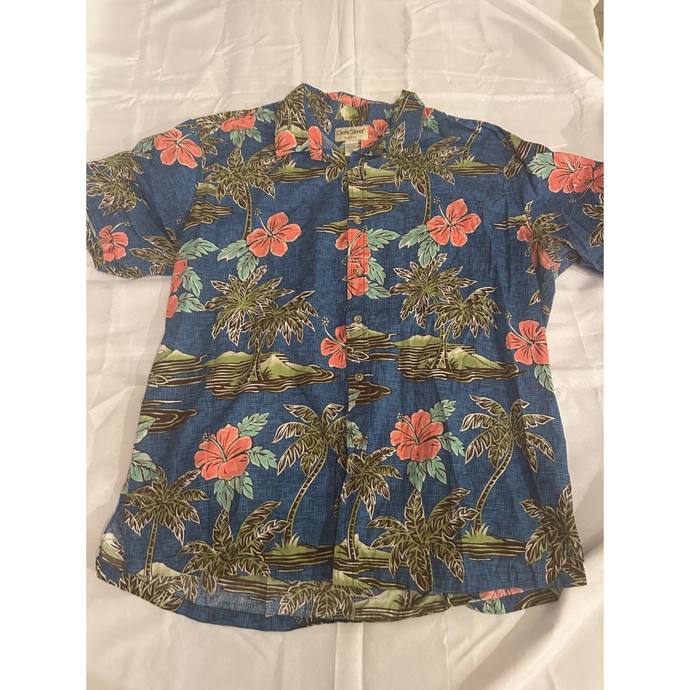 Cooke Street Button Down Mens 2XL Blue Good Tropical Hibiscus Palm Aloha Shirt